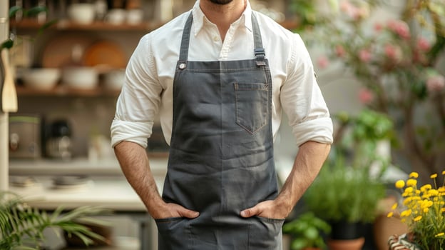 Man in apron in indoor setting chef florist shop business photo