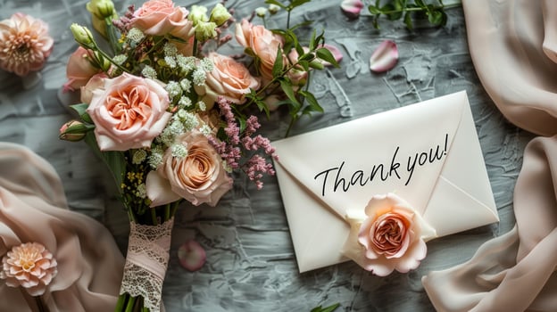 Floral thank you card with delicate rose bouquet and pastel aesthetic photo