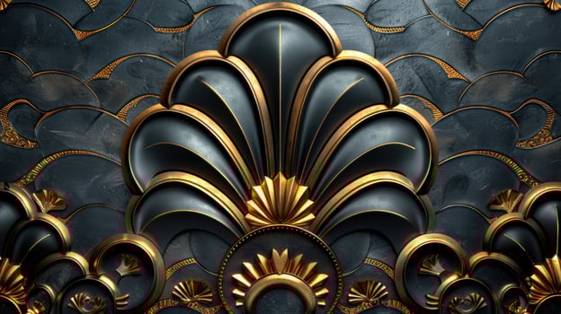 Ornamental shell pattern background in gold and black photo