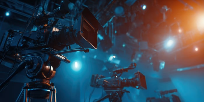 The advanced cameras set in a professional production studio environment. photo