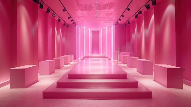 Monochromatic pink interior with runway and modern design photo