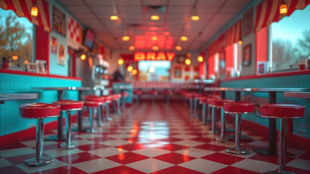 Retro diner interior with checkered floor restaurant seating photo