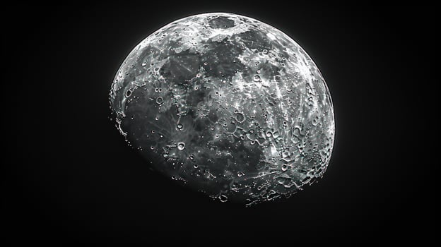 Detailed lunar surface craters and texture against black background photo