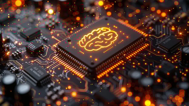 Computer processor with glowing brain artificial intelligence concept photo