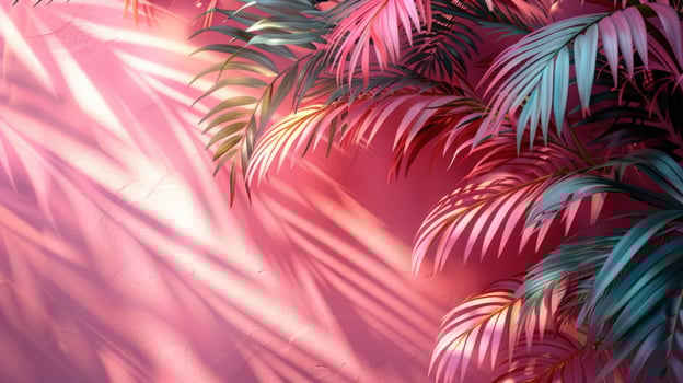 Palm leaf shadow overlay pink background photo