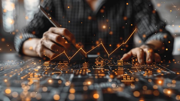 Real estate market growth analysis with rising chart and home icons photo