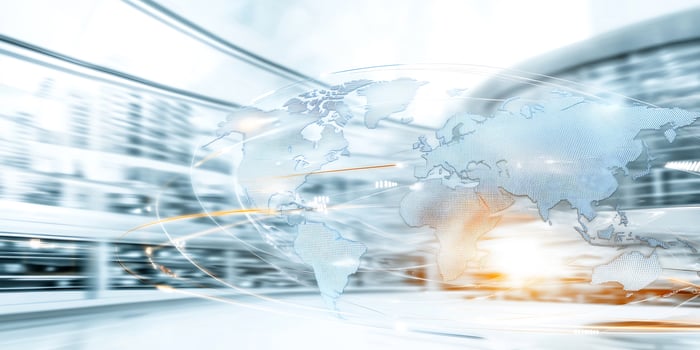 Global network connections, data center background photo