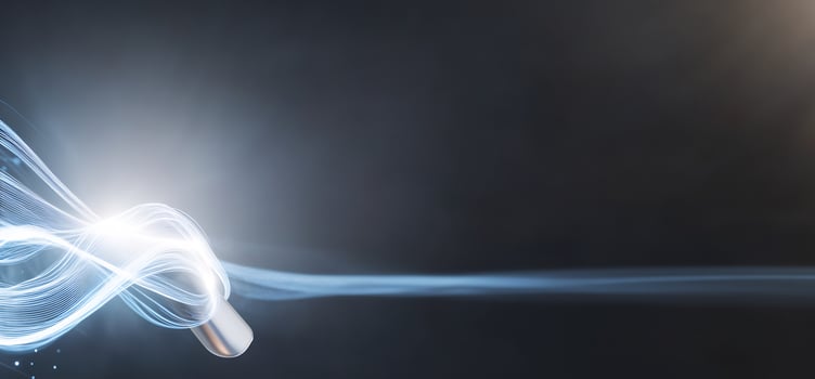 Energy capsule, light trail, dark background, website banner photo