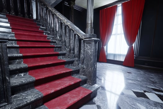 Red carpet grand staircase interior photo