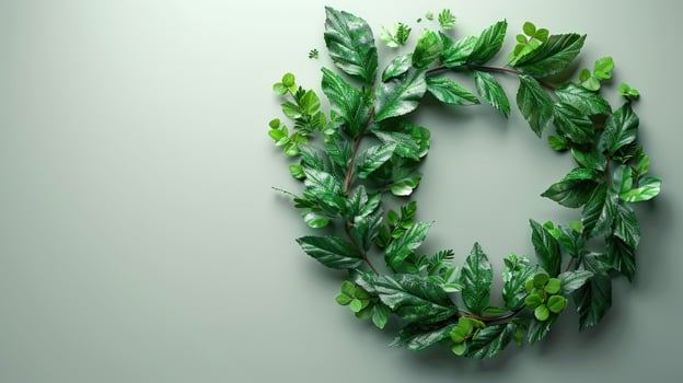 Green leaf wreath botanical circle on neutral background design element photo
