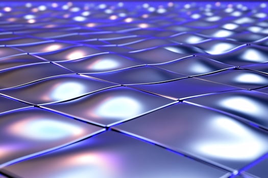 Abstract blue surface with wavy patterns reflecting light in a digital space photo