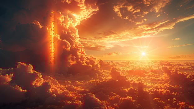 Sky cloudscape measurement ruler at golden sunset photo