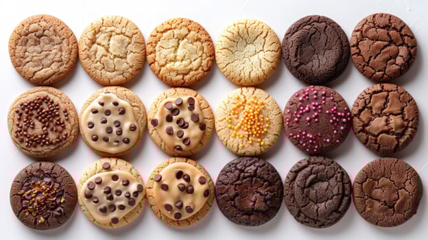 Assorted cookie flat lay overhead sweet treat food dessert background photo