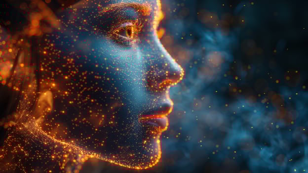 Abstract glowing particle face profile digital art futuristic technology concept photo
