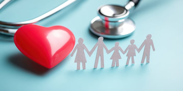 The family representation symbolizing health and love with a stethoscope and heart. photo