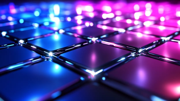 Neonlit metallic grid, abstract background, tech design photo