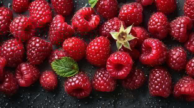 Fresh raspberry heap overhead close up delicious fruit photo