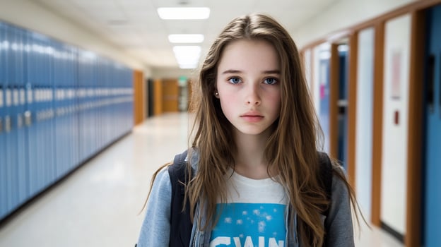 Teen girl hallway school portrait photo