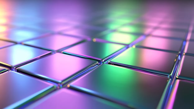 Iridescent cubes, neon lights, abstract background, digital art, website banner photo