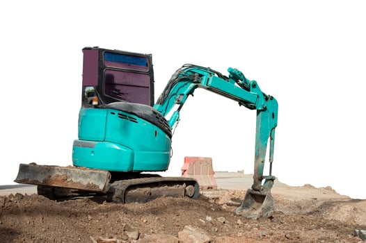 Mini multipurpose excavator isolated on white background photo