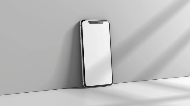 Modern smartphone mockup against neutral wall with sunlight shadows photo