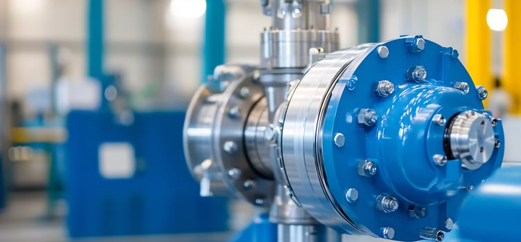 Industrial pump closeup, factory background photo