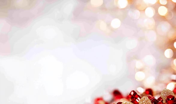 Festive red gold ornaments bokeh lights holiday card background photo