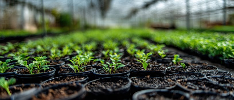 The flourishing seedlings growing in a greenhouse display vibrant agricultural potential. photo