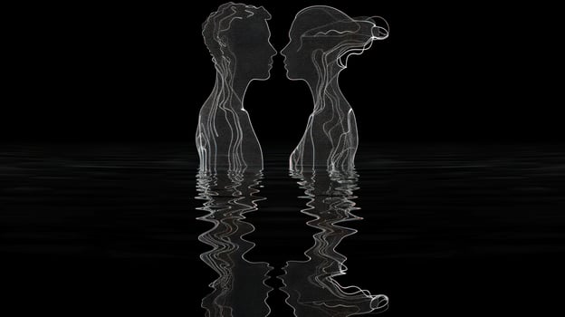 Abstract couple embrace silhouette reflection in water illustration photo