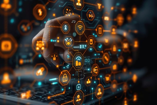 Abstract technology network with digital icons photo