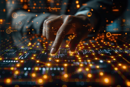 Digital interface connection human touch on technology virtual reality photo