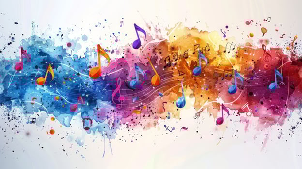 Vibrant watercolor music notes abstract art background photo