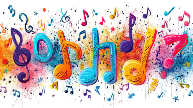 Colorful music notes splatter art background photo