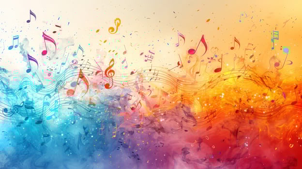 Musical notes and staff lines artistic colorful design background photo