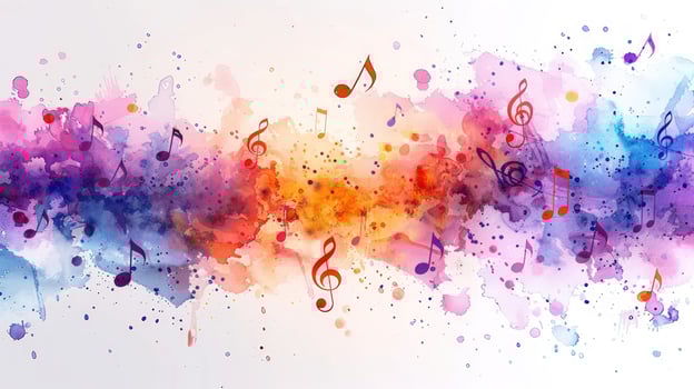 Musical notes in watercolor abstract design background photo