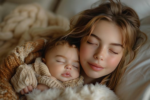 Peaceful rest mother and baby bonding sleeping together portrait photo