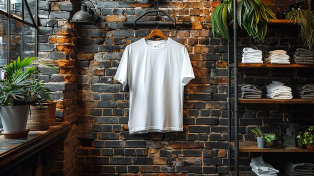 White t shirt on brick wall apparel fashion mockup photo