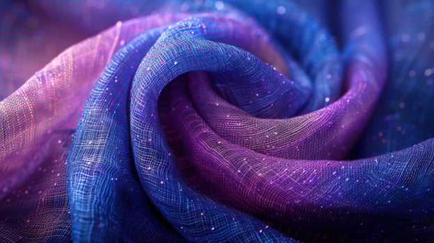 Abstract fabric texture in blue purple and pink with swirling design and glittering light effects photo
