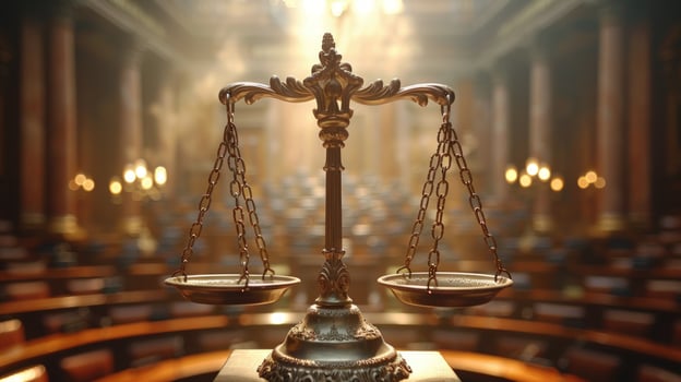 Scale of justice symbolizing law and fairness in court photo