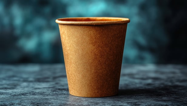 Single use brown paper cup on textured surface simple object photo