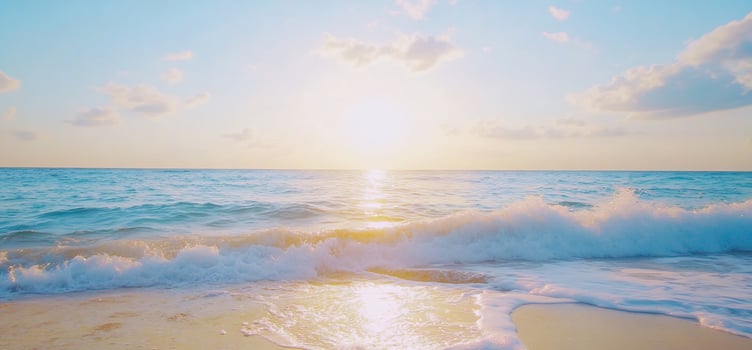 Sunrise ocean waves beach. Vacation background photo