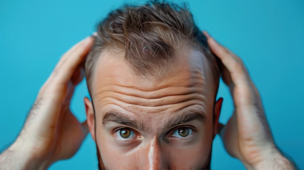 Man examining scalp hair healthcare studio shot photo