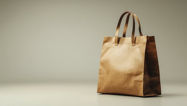 Simple brown paper bag for shopping and delivery product packaging photo