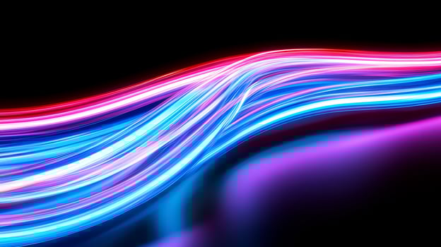 Abstract light trails, flowing curves, dark background, vibrant colors, website banner photo