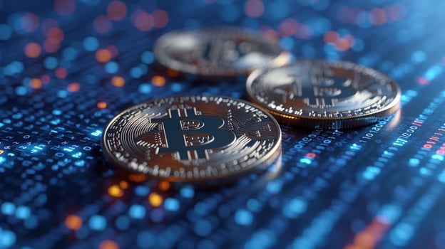 Digital currency and binary code background concept photo