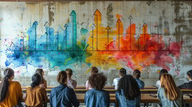 Business growth chart presentation with creative wall graphic photo