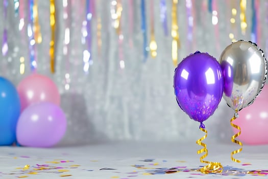 Festive balloons, confetti, party backdrop photo