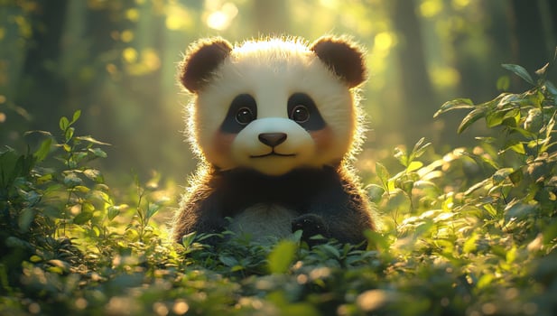 Panda among greenery illustration of wildlife animal photo