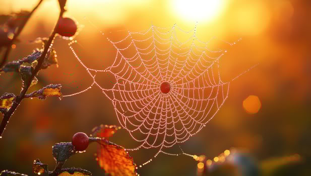 Dew covered spiderweb at sunrise natures sparkling jewel photo