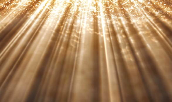 Golden sun rays forest, mystical light background, design photo